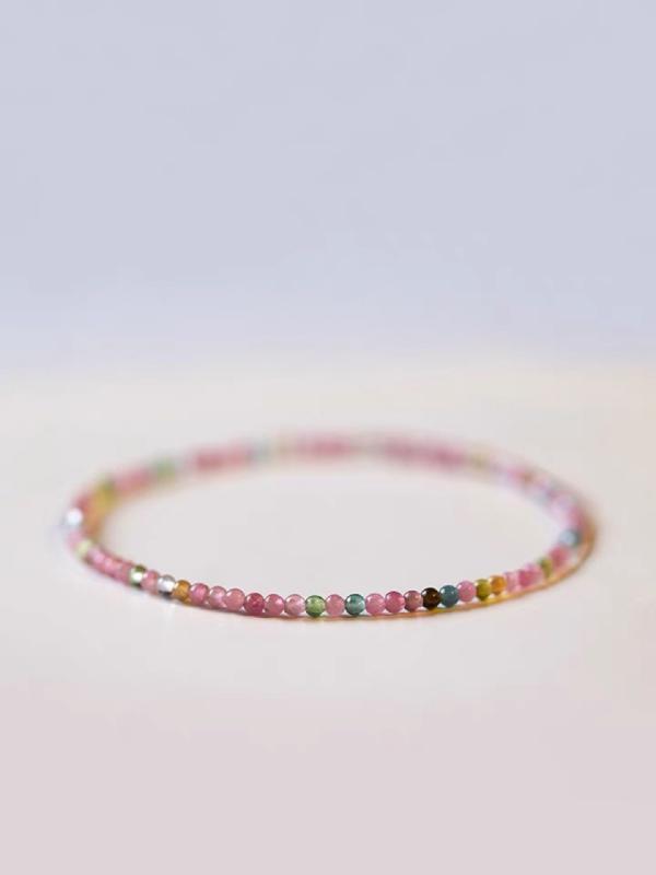 レディース ブレスレット 微細 レインボー トルマリンブレスレット 弾性 ロープ 積み重ね テクスチャ ..