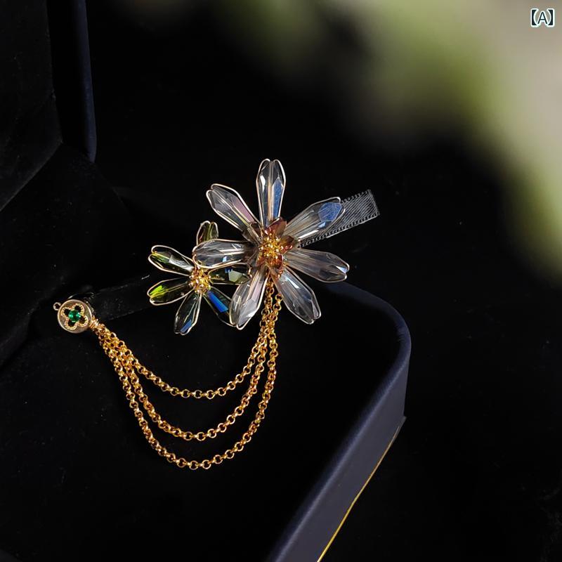 レディース タッセル アクセサリー ヘア 髪飾りレトロ ハイエンド クリスタル 花 頭 後ろ 一文字 春 クリップ