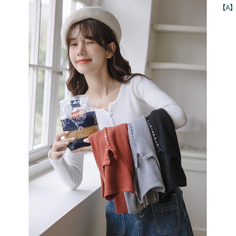 レディース ニット ボトム シャツ 春秋 長袖 セーター ユニーク シック 小さい トップス 初秋