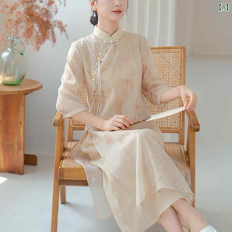 Chinese dress, traditional costume, Hanbok, tea ceremony, art, clothing, plate buckle, slim, Chinese style, women's clothing, Chinese meditation, tea master outfit, women, autumn