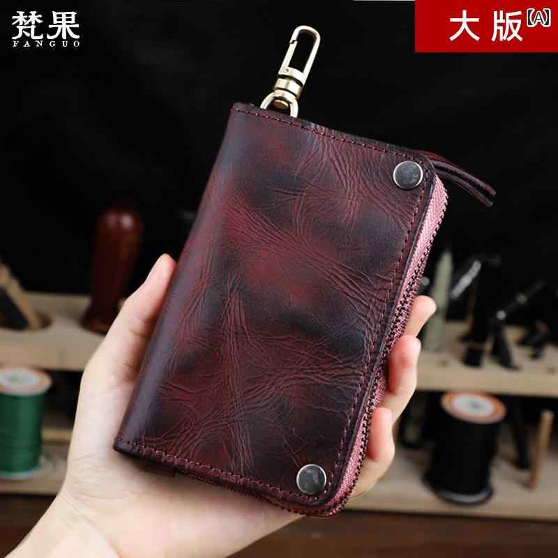 革 キー バッグ メンズ大容量 植物 タンニン なめし 牛革小 銭入れ 最上層 牛革 車 キー バッグ レディース カード バッグ