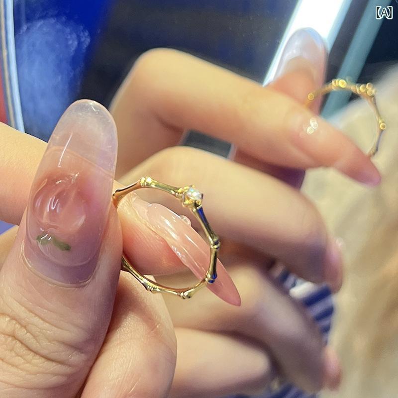 指輪 スーパー フラッシュ ジルコン 象嵌 バンブーリング フェミニン 軽量 人差し指 リング 精巧 シンプル