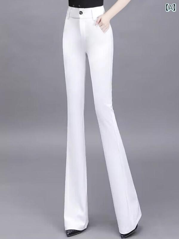 レディース パンツ ボトムス ホワイト フレア 秋 ホット ドレープ プル オン ハイウエスト スリム 美 脚 ロング マイクロ ラージ