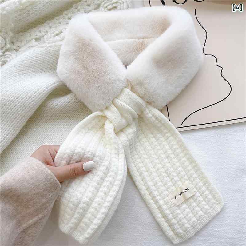レディース 秋冬 イミテーション ラビットファー ニット クロス スカーフ 冬 甘くて 暖かい
