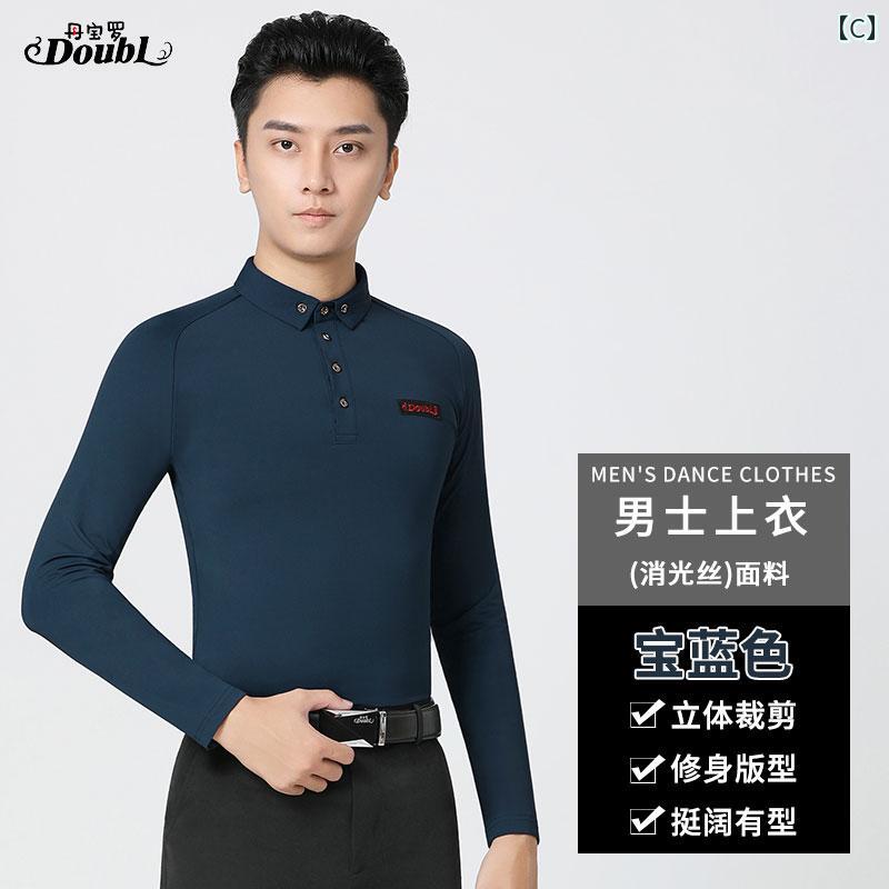 メンズ 冬用 社交 ダンス トップス モダン 服 白 秋冬 長袖 練習 ラテン