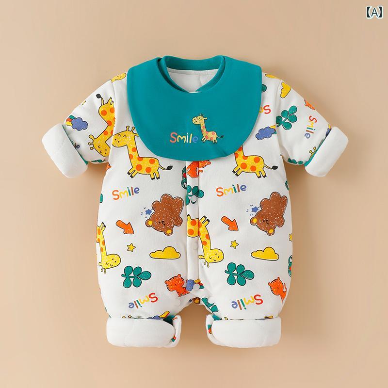 ロンパース かわいい ベビー ジャンプ スーツ 秋冬 厚手 分割 綿 新生児 子供 男子 女子 赤ちゃん 外出 綿服 セット