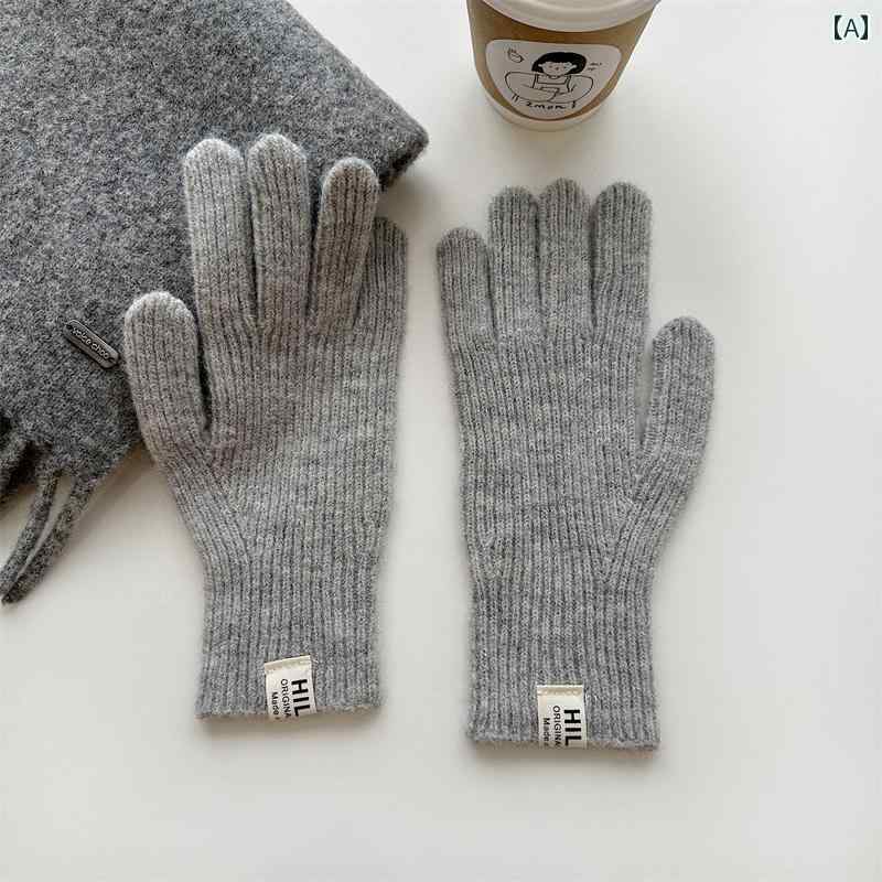 レディース ソリッドカラー ニット 冬用 タッチ スクリーン 防風性 保温性 耐寒性 ウール 手袋 指 分か..