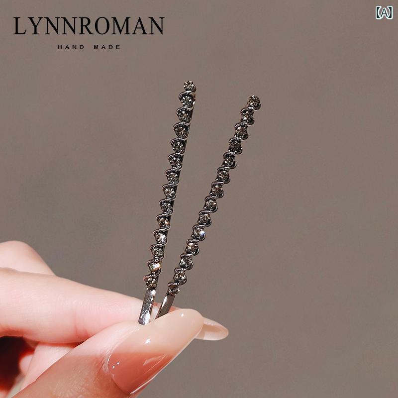 ヘア クリップ バレッタ かわいい ブラック ラトーン 一文字 額 崩れた 髪 前髪用 フェミニン サイド ..