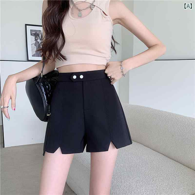 レディース 夏 カジュアル パンツ スーツ ショーツ 大きいサイズ ハイウエスト ゆったり ワイド シンプル 快適 黒 a ライン