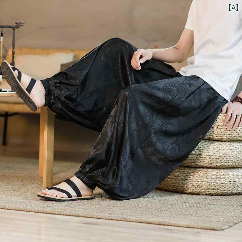 Summer Pants Bloomers Spring Chinese Style Men's Clothing Hanbok Cooling Loose Plus Size Chubby Men Beam Leg Retro Dragon Pattern
