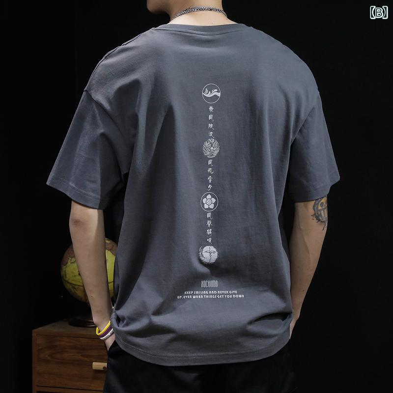 メンズ 夏 T シャツ ラウンドネック 半袖 男性用 ホワイト マン プラス 大きめ サイズ ストリート ゆったり 大きいサイズ