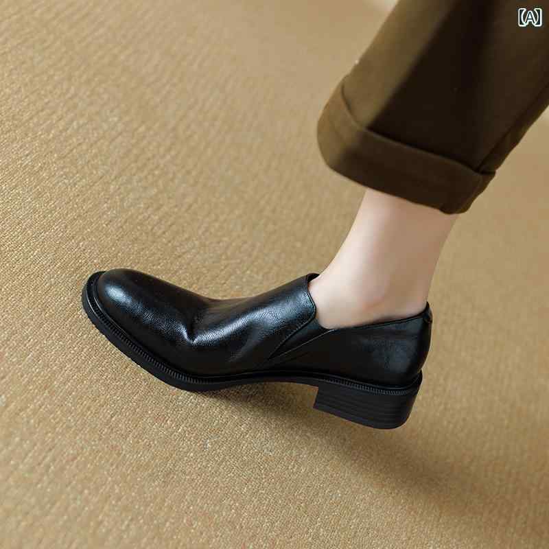 レディース ローファー オフィス カレッジ 通勤 通学 仕事 レトロ ブラウン 深口 シングル シューズ 英..