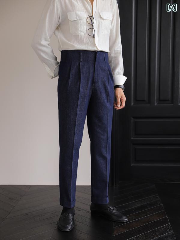 メンズ カジュアル パンツ デニム ハリウッド 秋 ビジネス ナポリ 抗 シワノー アイロン ハイウエスト スーツ