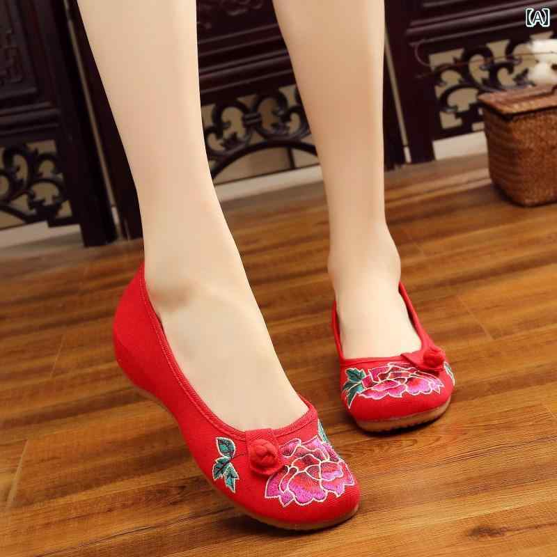 レディース 夏 パンプス おしゃれ エスニック マザーズ 婦人靴 春 秋 牡丹 古 刺繍 布靴 女性用 ワン ..