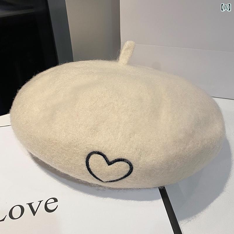 レディース カジュアル ベレー帽 おしゃれ 帽子 秋冬 女性用 刺繍 ラブ レトロ ペインター ハット かわいい カボチャ