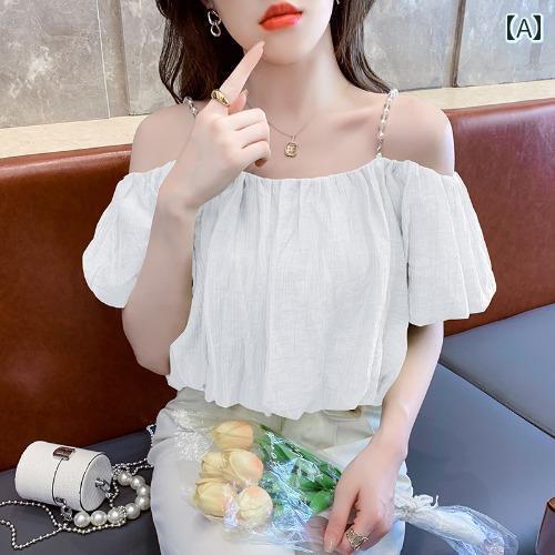 レディース 夏 シャツ かわいい 女性用 シフォンシャツ 半袖 ハイエンド おしゃれ ワンショルダー シック サスペンダー トップス