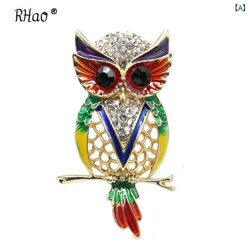 レディース メンズ アクセサリー ブローチ 大人 かわいい 襟ピン 胸飾り 中華風 カラー 塗装 エナメル フクロウ スーツ コート コサージュピン ギフト