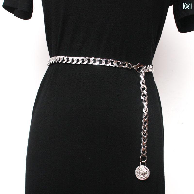 レディース チェーン ベルト おしゃれ 韓国 ウエスト メタル 装飾 ドレス ファー セーター