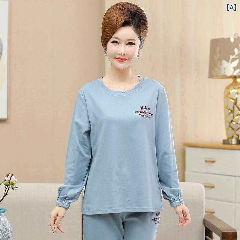 パジャマ ナイトウェア 家着 高齢者 女性 綿 薄い 長袖 ズボン 太い 春秋 スーツ 着用