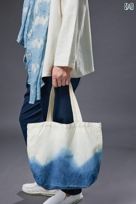 メンズ レディース 夏 トートバッグ おしゃれ エスニック 青 染め ハンドバッグ ショルダーバッグ キャンバス バッグ 芸術的 コットンリネン 絞り染め 環境 優しい 用 ショッピング