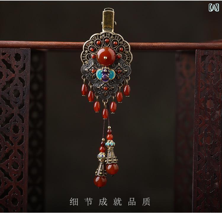 レディース アクセサリー ヘア 中華風 カモノハシ クリップ 半分 結ぶ 髪 赤 レトロ 髪飾り