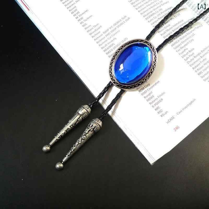 ネックレス ボロタイ ループタイ ローマン タイム ジェムストーン 男性 女性 ブルー ブラック 韓国 イージー レイ シャツ ペンダント