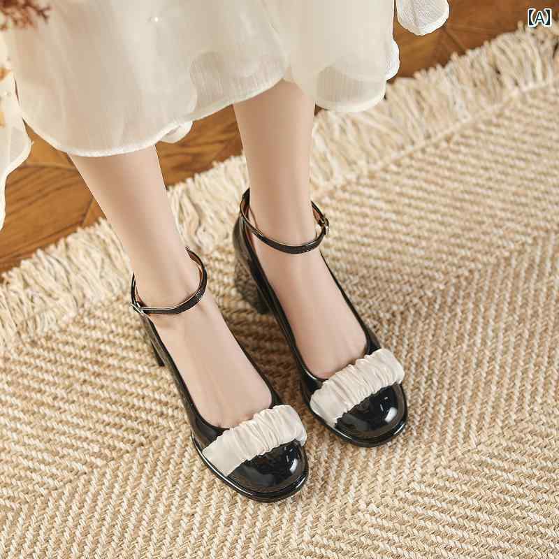 レディース パンプス 女性用 太 ヒール 浅口 シングル シューズ ミディアム ハイヒール フェアリー スタイル 甘くて 優しい レディ フ..