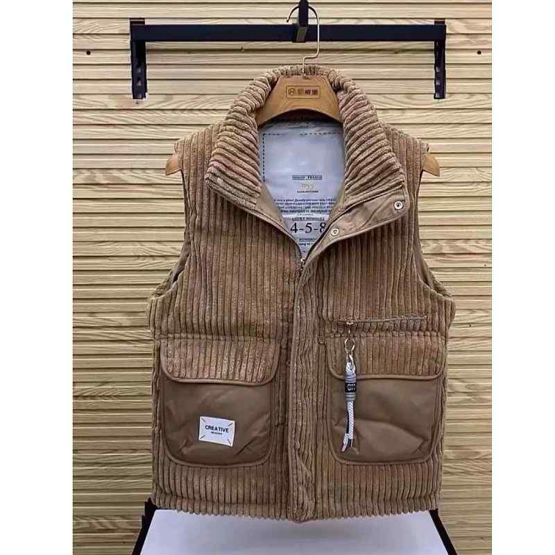 メンズ ファッション アメリカ 秋冬 スリム ストライプ 厚手 ベスト 男性 ハイエンド ノースリーブジャケット