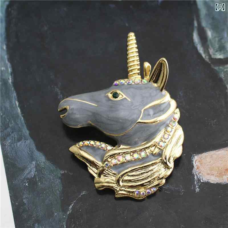 ネックレス アクセサリー ブローチ おしゃれ 胸飾り 卒業式 入学式 装身具 ファッション ユニコーン 馬 頭 合金 エナメル デュアル 目的