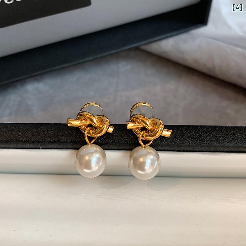 ピアス おしゃれ 金属 リボン Z ホワイトパール ペンダント イヤリング 女性 秋冬 ハイエンド