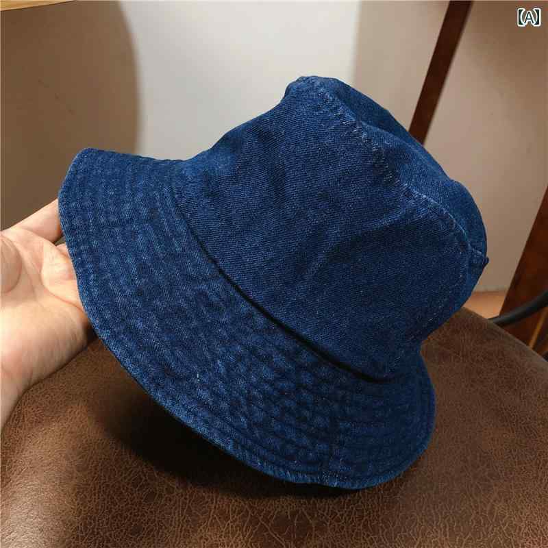 夏 カジュアル 釣り 帽子 アウトドア 登山帽 デニム フィッシャーマン ハット 女性 韓国 ファッション バケット ハットブルー 古風