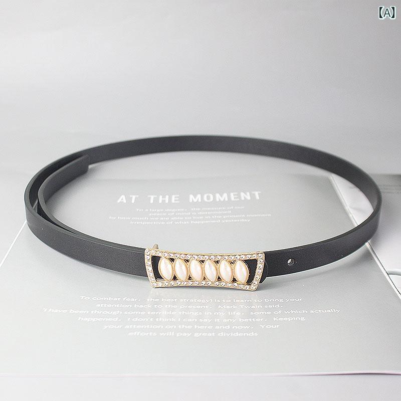 レディース ラインストーン ベルト おしゃれ 秋冬 韓国 パール 象嵌 装飾 ドレス シャツ ズボン