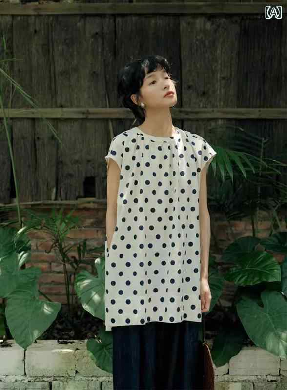 レディース 夏 カジュアル シャツ トップス おしゃれ マザーズ 普段着 母服 婦人服 レトロ ドット 半袖 t 女性 ミドル丈 スリット secure-depo-10510194 セキュアデポ パッケージ画像