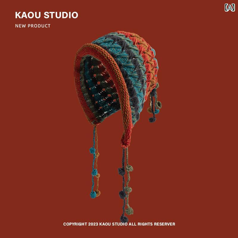 タッセル 帽子 キッズ 大人 親子コーデ レトロ かぎ針 編み ウール 女性 秋冬 暖かい 耳保護 親子 ニッ..