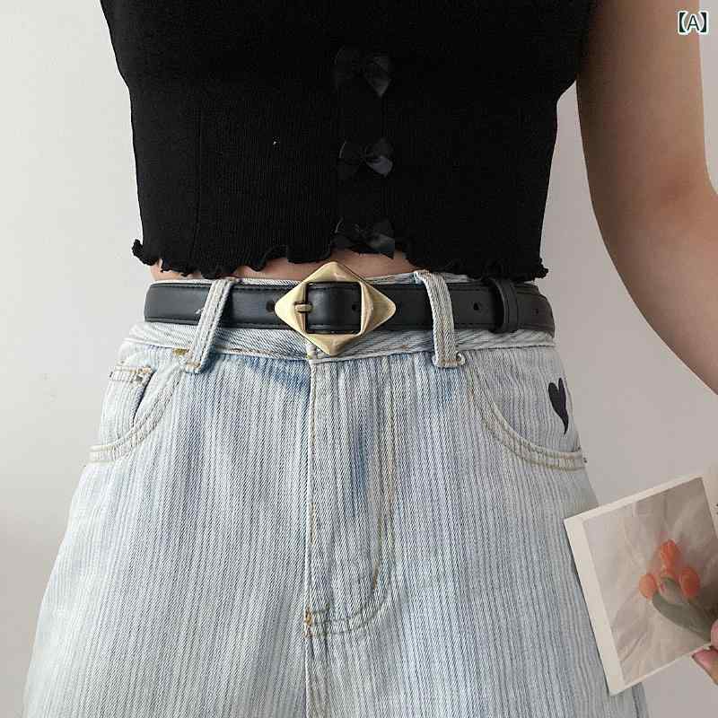 メンズ 夏 ジーンズ ベルト レトロ 個性的 ブラック 装飾 ファッション イン 女性 薄い