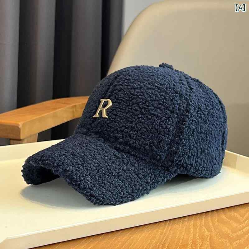 カジュアル キャップ 冬用 ラム ベルベット R 文字 アヒル 女性用 韓国 厚みが あり 暖かく シンプル 顔 小さい ベースボール 男性用