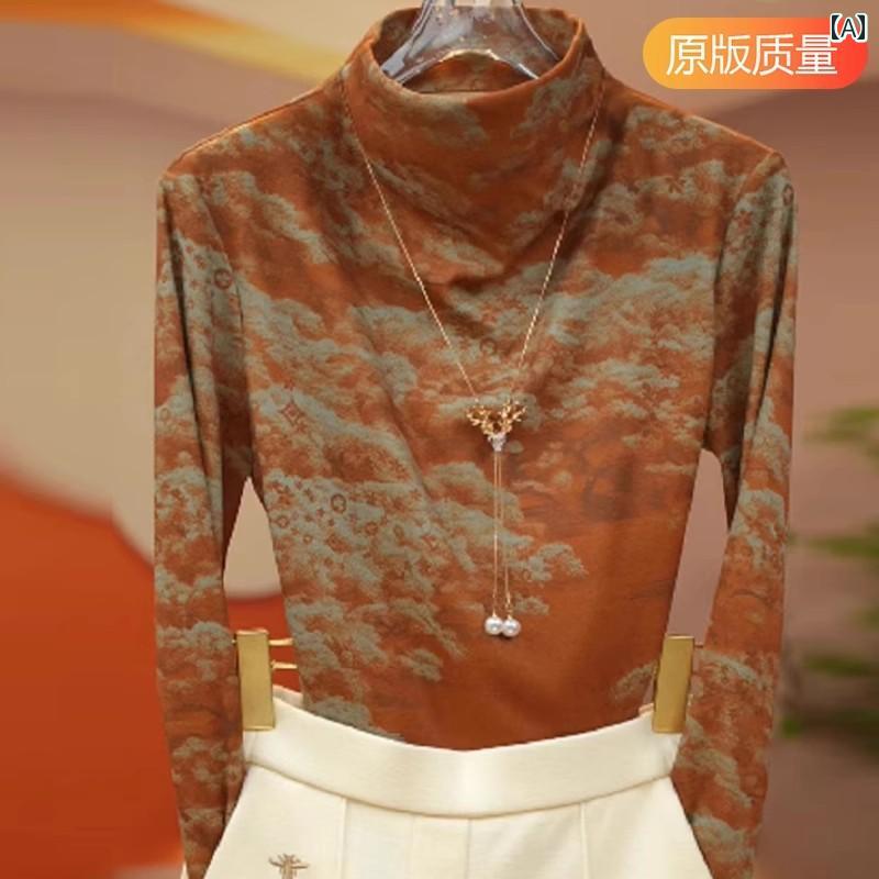 レディース カジュアル シャツ トップス 日常着 春秋 女性用 韓国 両面 オーストラリアン ベルベット ハーフ タートルネック レイヤリング 裏起毛 厚手 T