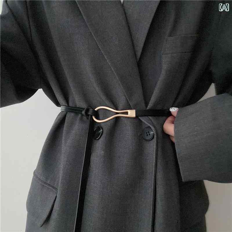 夏 レザー ベルト 女性用 レトロ ノット レザーベルト 装飾 ブラック スーツ コート スカート ウエスト