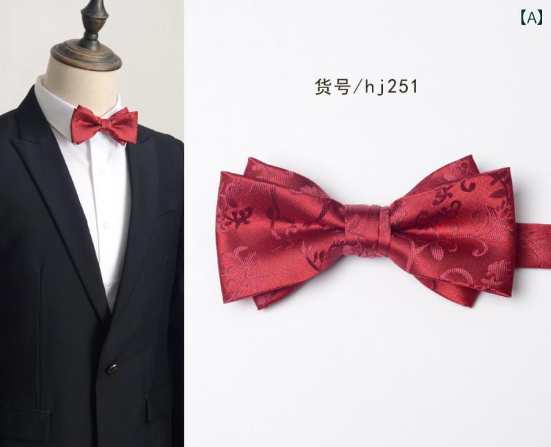 メンズ 蝶 ネクタイ おしゃれ ボウタイ ペイズリー 柄 赤い 新郎 結婚式 付添人 英国 ファッション リボン ポケット チーフ ハンカチ