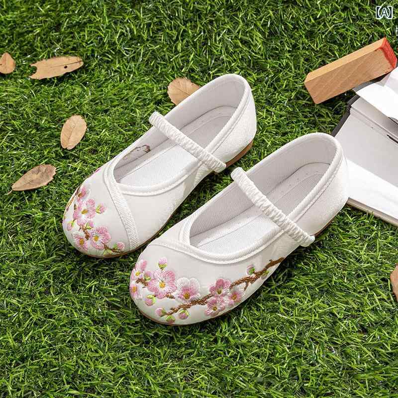 子供靴 かわいい メリージェーン シューズ 歩きやすい キッズ 女の子 漢服 靴 アンティーク 民族 衣装 子供用 刺繍 古風 布靴 チャイナ