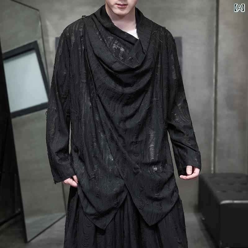 メンズ ファッション 中華風 レトロ おしゃれ 漢服 道教 ローブ 羽織 着物 瞑想 T シャツ 春秋 古 風穴 マント ジャケット