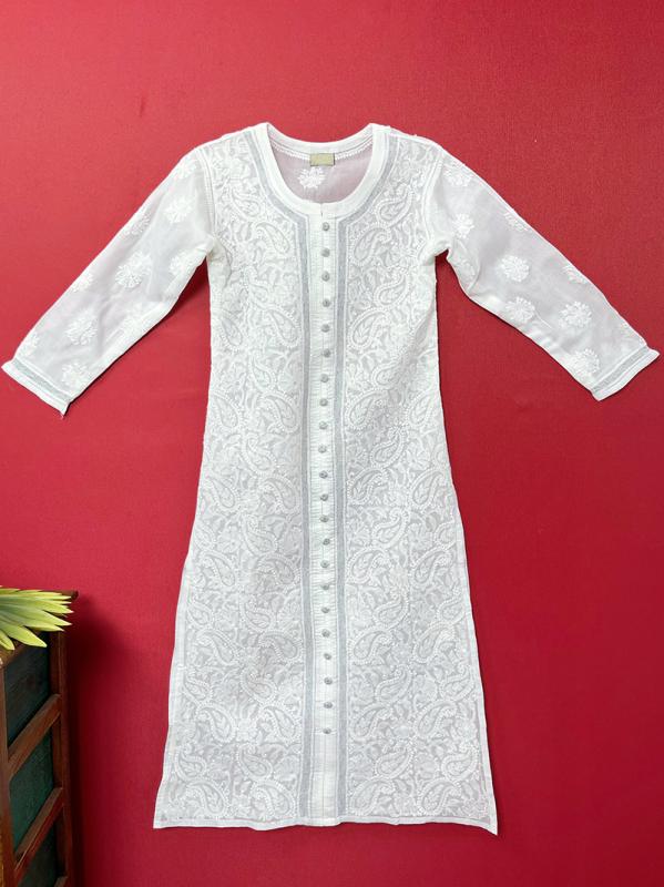 レディース 瞑想服 インド ヨガ 服 女性 綿 刺繍 薄手中長 ボタン 装飾 ラウンドネック(4)