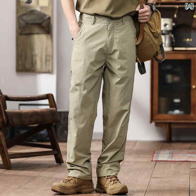 Pants - メンズ カジュアル 夏 パンツ アウトドア 薄手 速乾 登山 ストレート 機能性 ワークウェア 作業 ズボン