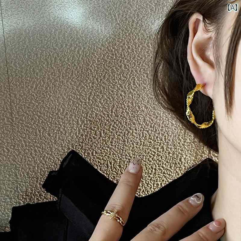 レディース ピアス かわいい メタル 不規則 メビウスループ イヤリング リアル ゴールドメッキ