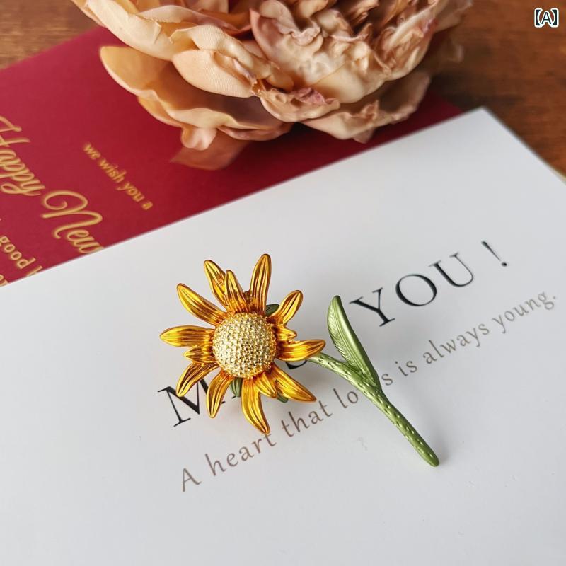 レディース アクセサリー ブローチ 活発 フレンチ レトロ ひまわり セーター スーツ コサージュ カーデ..