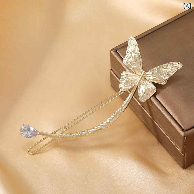 レディース ヘア クリップ バレッタ かわいい 蝶 ヘアピン カエル バックル 一文字 精巧 カーブ 高級感..