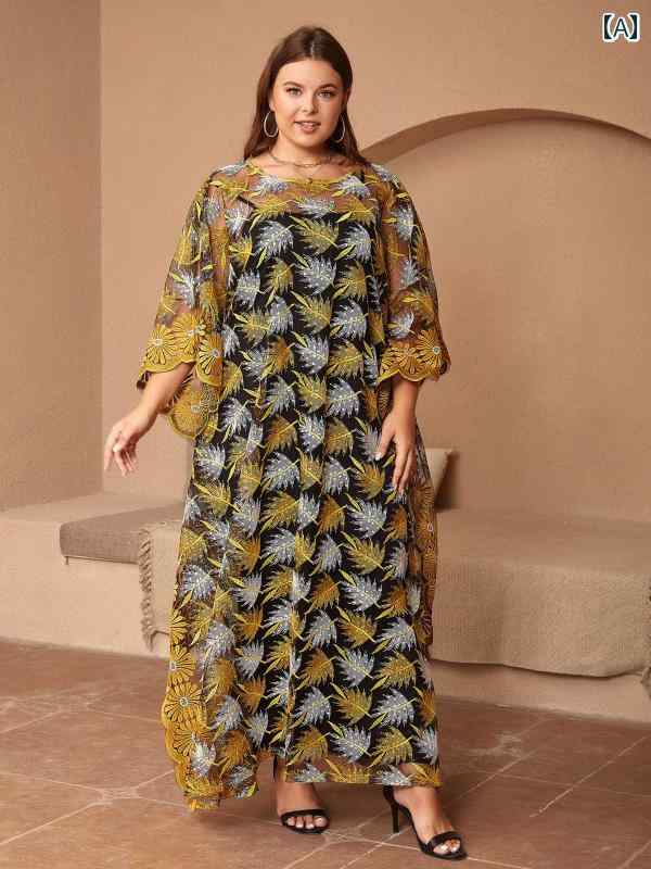 レディース アフリカン ファッション 大きいサイズ 民族 衣装 レース 刺繍 コウモリ ロング スカート ..