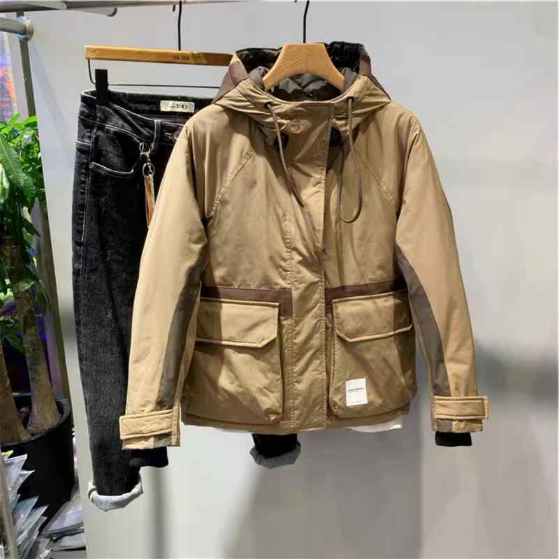 メンズ トップス 屋外 アウトドア アメリカ ワーク ジャケット 冬 厚手 スプライシング フード付き パ..