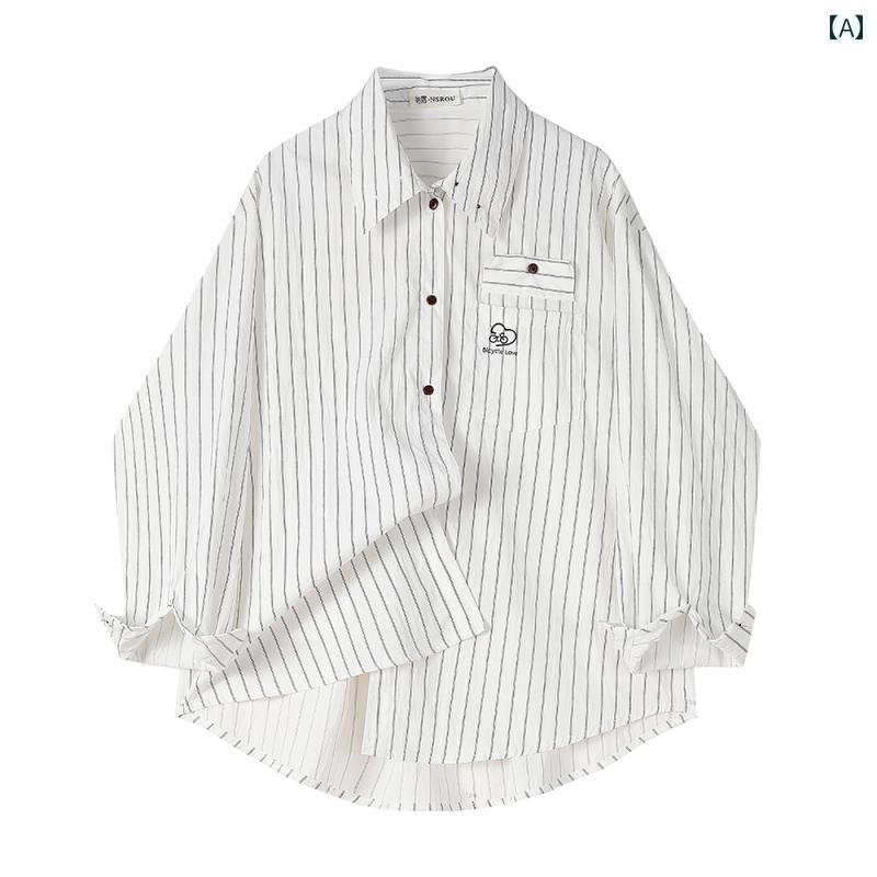 レディース ファッション フランス カレッジ ユニーク 美しい ストライプシャツジャケット 女性 春秋 韓国 トップス