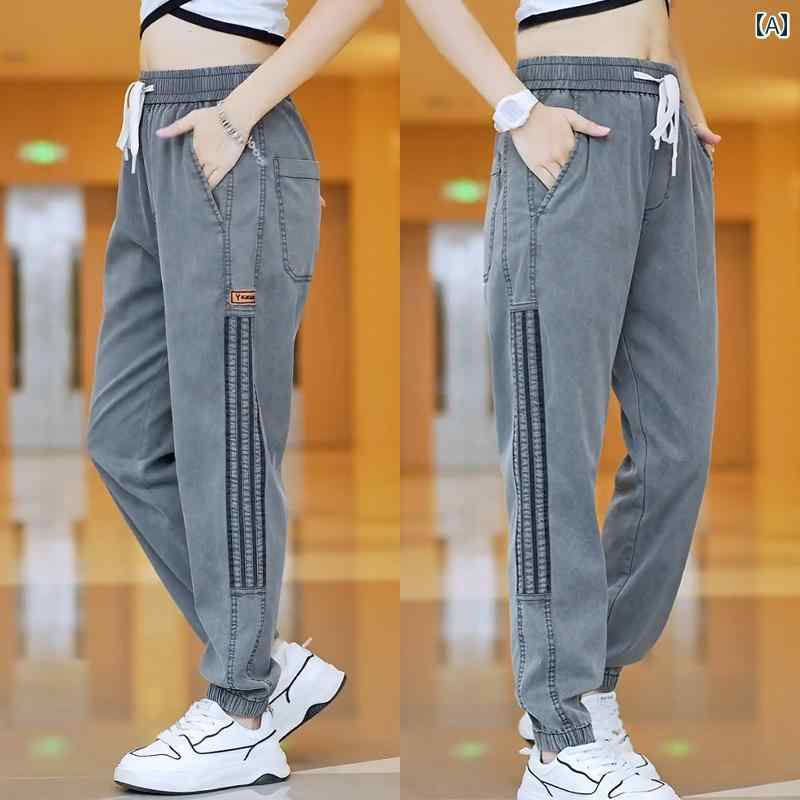 Sweat Pants - メンズ レディース カジュアル 夏 パンツ ボトムス 長ズボン ストライプ スウェット ファッション 薄手 レギンス 通気性
